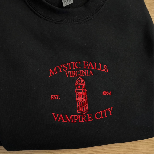 Mystic Falls Embroidered Sweatshirt, Salvatore Embroidered Sweater, Vampire Diaries Embroidered Sweater, Mystic Falls Sweater