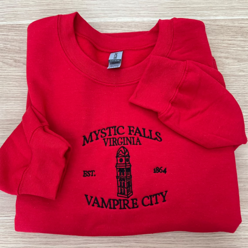 Mystic Falls Embroidered Sweatshirt, Salvatore Embroidered Sweater, Vampire Diaries Embroidered Sweater, Mystic Falls Sweater