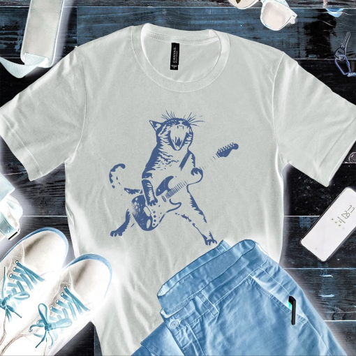 Rock Cat Playing Guitar Shirt: A Funny Guitar Cat T-Shirt Perfect for Cat Lovers and Rock Lovers Alike