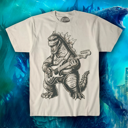 Godzilla playing guitar shirt | mens Godzilla playing guitar tshirt | music tee | mens graphic t shirts