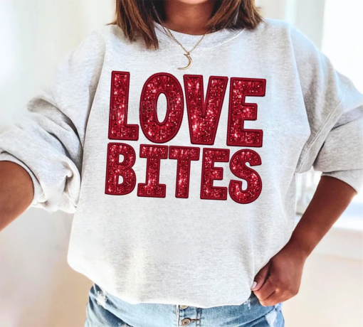 Red Love Bites Sparkly Faux Sequins Valentines Day shirt, Cute Valentines Day Shirt , Trendy Valentines Day shirt