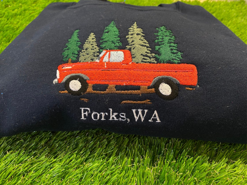 Forks Washington Red Truck Embroidered Crewneck