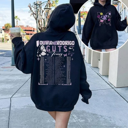 Olivia Rodrigo Guts Tour 2024 2 Sides T-shirt, Olivia Rodrigo Hoodies, Guts Tour 2024 Shirt, Music Tour 2023, Guts Album, Gift For fans