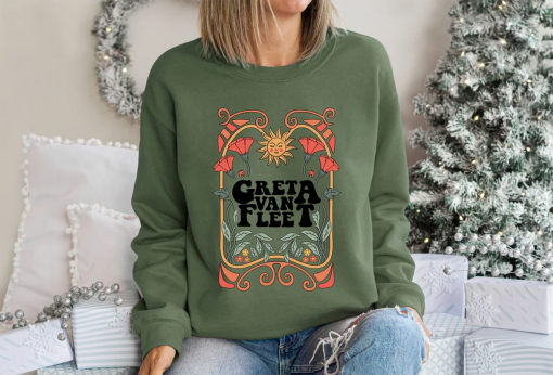 Greta Van Fleet Band Sweatshirt,Greta Van Fleet Shirt,Vintage Dream In Gold Tour 2023, Floral Retro Greta Van Fleet, Music Shirt Funny Sweat