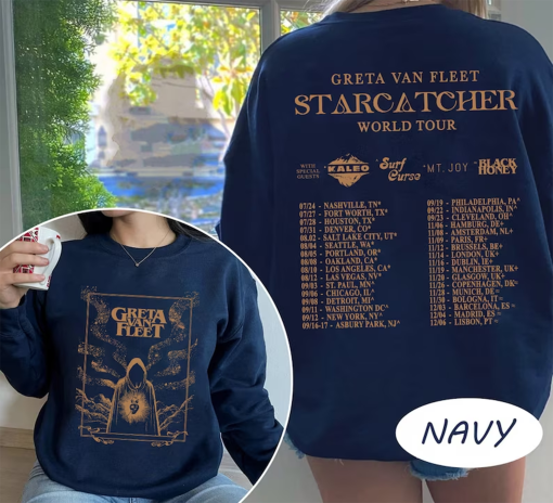 Graphic Greta Van Fleet Starcatcher World Tour 2023 T-shirt, Dream In Gold Tour Shirt, Greta Van Fleet Concert,