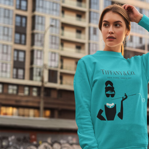 ICONICA ARTS & CANVAS Audrey Hepburn Breakfast at Tiffany’s sweatshirt, Audrey Hepburn, Audrey Hepburn sweatshirt, Breakfast at Tiffany’s