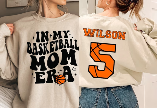 In my Basketball Mom era shirt with custom kid number, Mom Basketball Sweatshirt, Basketball Mama Shirt, Game day Basketball Hoodie