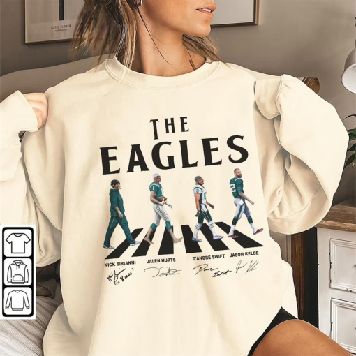 Eagles Walking Abbey Road Signatures Football Shirt, Nick Sirianni, Jalen Hurts, D’Andre Swift, Jason Kelce, Philadelphia Vintage