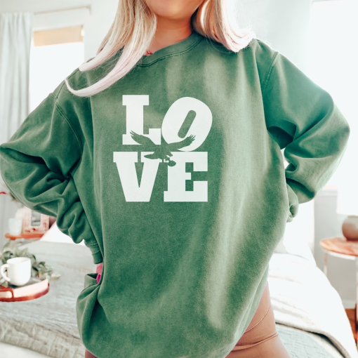 Comfort Colors Eagles Love crewneck sweatshirt, Eagles sweatshirt, Eagles apparel, Gift for Eagles fan, Eagles football, Green Eagles tops