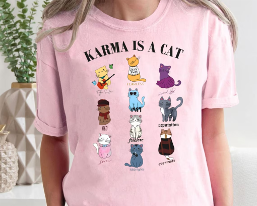 Karma Is A Cat Shirt | Taylor Eras Cat Lover T-shirt | Swiftie Cat Tee Midnights Cat T-shirt| Merch Outfit | Eras Shirt