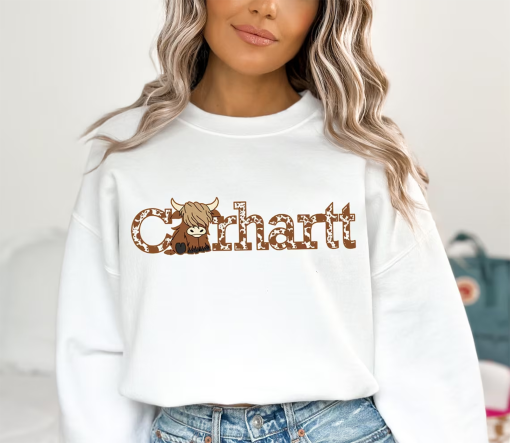 Highland Cow Sweatshirt, Carhartt Sweatshirt, Cute Cow Hoodie, Animal Lover Gift, Cow Sweatshirt, Highland Cow Crewneck, Gift for Her