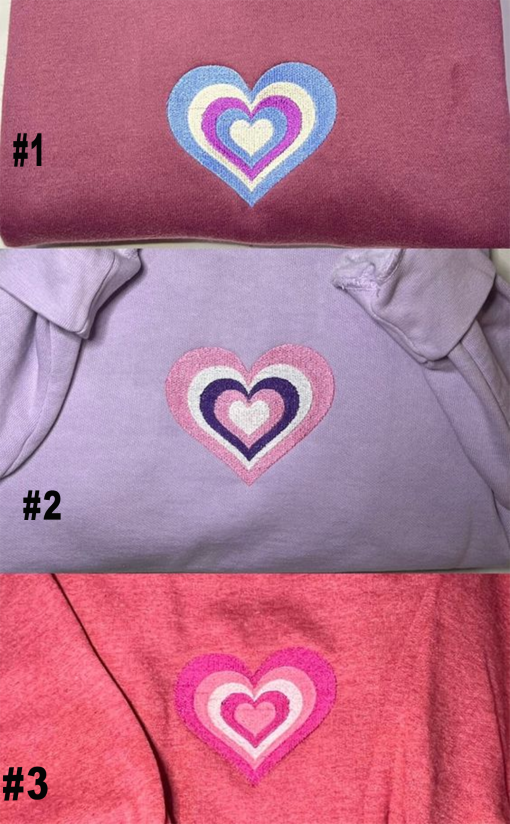 Embroidered Multicolor Heart Cute Sweatshirt, Trendy Embroidery Valentines Day Tee Shirt