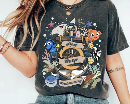 Vintage Disney Finding Nemo Characters Just Keep Swimming Shirt, Disney Pixar Finding Dory Shirt, Disney Family Vacation 2023