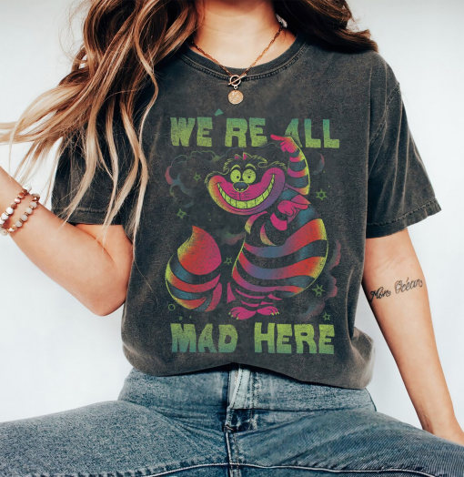 Disney Alice In Wonderland Cheshire Cat Neon All Mad Here T-Shirt, Cheshire Cat Shirt, Disneyland WDW Family Tee, Animal Kingdom Tee