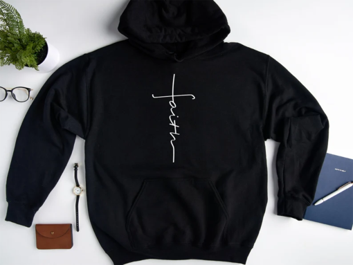 Faith Cross Hoodie, Christian Hoodie, Faith Hoodie, Vertical Cross, Faith Cross, Religious Sweatshirt, Faith Hope and Love, Disciple, Grace