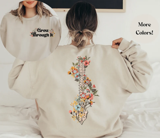 Grow Through It Sweatshirt, Floral Spine Sweatshirt, Motivational Sweatshirts, Mental Health Warrior sweatshirt, Positive Saying Sweatshirts