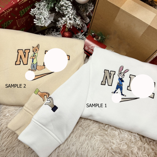 N.ic.k & Ju.dy Zootopia Embroidered Sweatshirt, Christnmas Sweatshirt, Anniversary Gift, Bestfriends Matching Sweatshirt