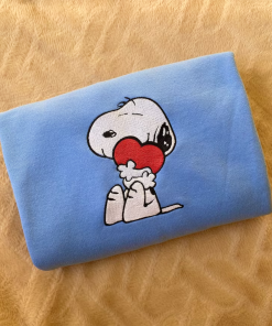 Snoopy Love Embroidered Sweatshirt, Valentine’s Day Sweater,…