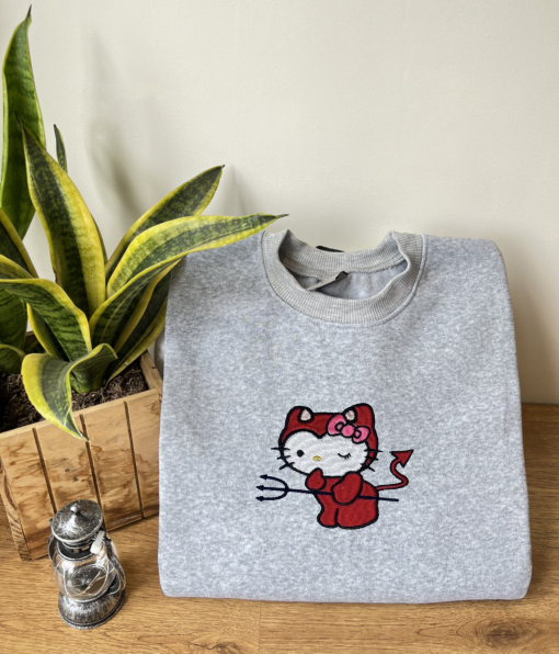 Embroidered Sweatshirt Hello Kitty Devil Cat Character