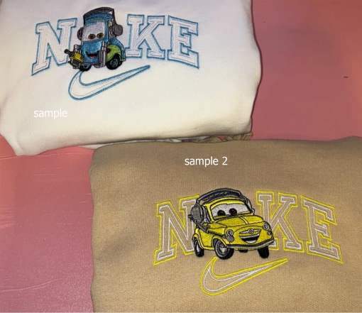 Embroidered Car Movie Characters, Couple, Embroidered Sweatshirt, Embroidered Hoodie, Personalized Couple Sweatshirt