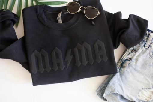 Mama sweatshirt, mom gift, black mama sweatshirt, lightening, puff print design, tonal sweatshirt, Mother’s Day gift