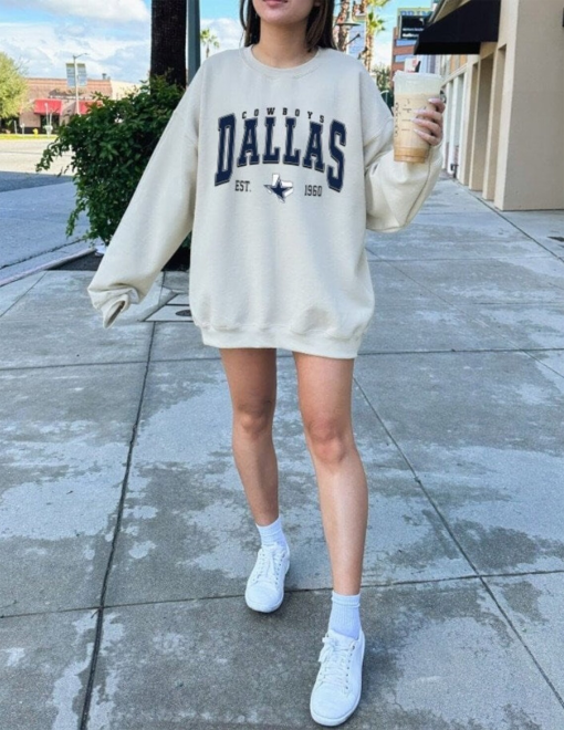 Vintage Dallas Football Crewneck Sweatshirt, Retro Cowboy Crewneck, Graphic Tee Gift For Football,Game Day Pullover