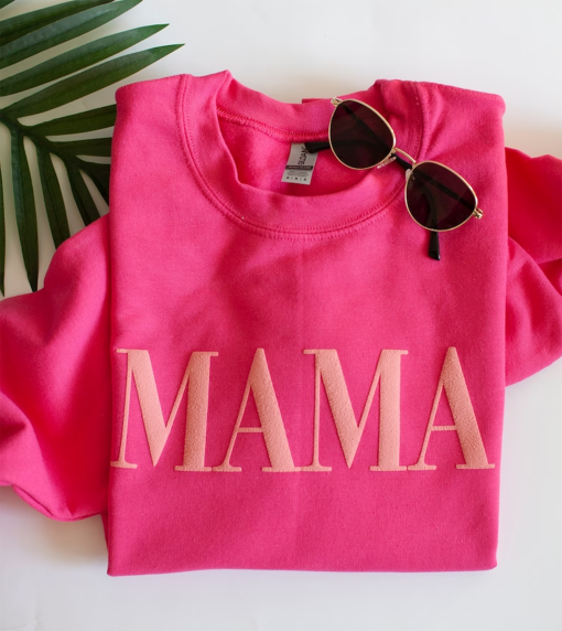 Mama sweatshirt, mom gift, pink mama sweatshirt, girl mom sweatshirt, puff print, pink on pink