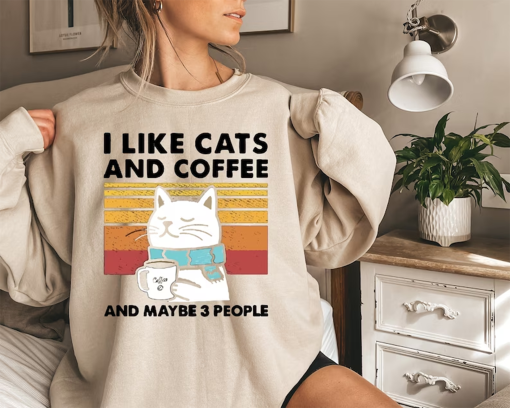 I Like Cats And Coffee Shirt, Coffee Lover Sweatshirt, Funny Cat Shirt, Cat Mom Tee, Cat Lover Shirt, Retro Coffee Shirt, Vintage Cat Hoodie