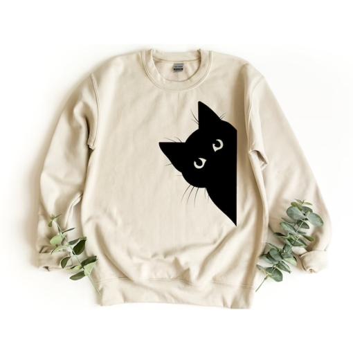 Black Cat Sweatshirt, Cat Lover Sweatshirt, Cat Lover Gift, Cats Hiding Sweater, Gift For Cat Lover