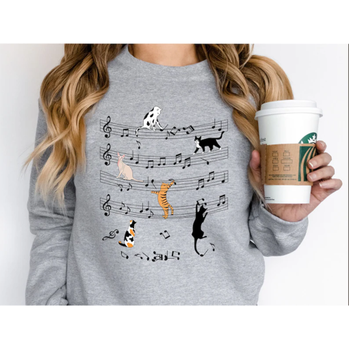 Cat Funny Music Notes Sweatshirt, Funny Musician Sweatshirt, Cute Music Sweatshirt, Cat And Music Lover Sweatshirt, Music Note Gift Hoodie