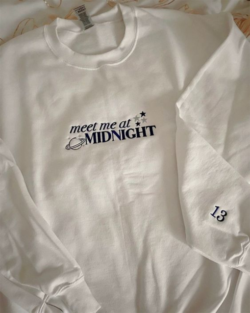 Midnights TS Embroidered Sweatshirt, Taylor Midnights Inspired Sweatshirt, Taylor Swiftie Fan Gift, Meet me at midnights Embroidered Hoodie