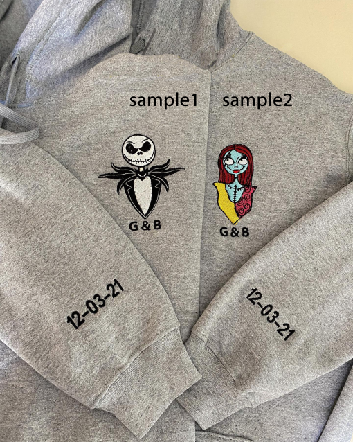 Jack and Sally Embroidered Sweatshirt, The Nightmare Before Christmas, Cartoon, Couple Shirt, Jack Skellington, Christmas Town EH299.300