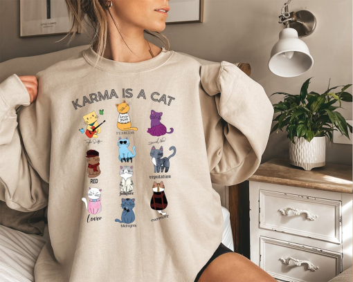 Karma Is A Cat Sweatshirt, Music Albums As Books Sweatshirt, Fan Sweatshirt, Music Sweatshirt, Music Fan Album Sweatshirt, Gift for Her