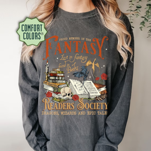 Comfort Colors Fantasy Readers Book Club Shirt, Dragons Fantasy Reader Shirt, Bookish Shirt for Romance Readers, Vintage Reading Shirt