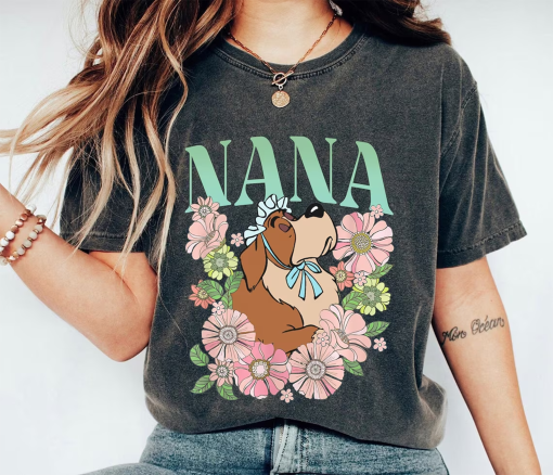 Retro Nana Dog Floral Shirt, Peter Pan T-Shirt, Disney Dogs Tee, Family Vacation, Disneyland Trip Gift For Dog Lover