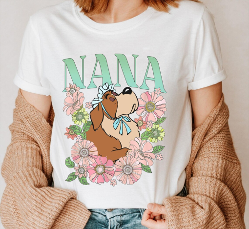 Retro Nana Dog Floral Shirt, Peter Pan T-Shirt, Disney Dogs Tee, Family Vacation, Disneyland Trip Gift For Dog Lover