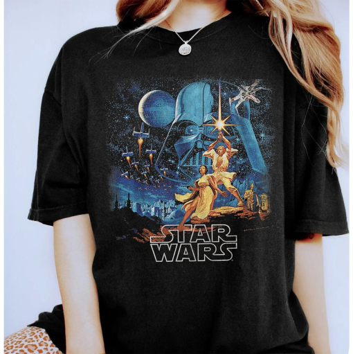 Retro 90s Star Wars A New Hope Classic Vintage Poster Comfort Colors Shirt, Unisex T-shirt Family Birthday Gift Adult Kid Toddler Teefg