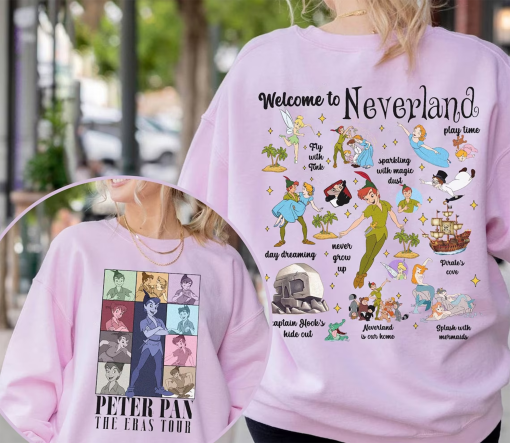 Vintage Peter Pan Never Grow Up Shirt, Peter Pan Eras Tour Shirt, Tinker Bell Wendy Flight Neverland Shirt, Disneyland Family Trip Shirts