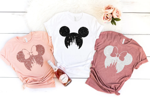 Disney Family Shirt,Disney Shirt for Women,Disney Ear Shirt,Disney Mickey Silhouette Shirt,Tshirt for Kids.Disney Glitter Minnie Shirt