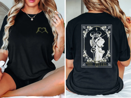 Till Death The Lovers Tarot Card Back Print Shirt / Trendy Oversized Skeleton Wedding Tshirt, Goth Wedding Day Valentines Engagement Gift