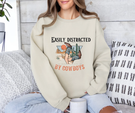 Easily distracted by cowboys sweatshirt, Cowboy sweatshirt, Cowgirl boots sweatshirt, Western sweater, Country Music sweater