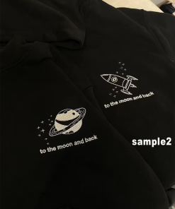 Couple Embroidered Space Rocket and Moon Hoodies…