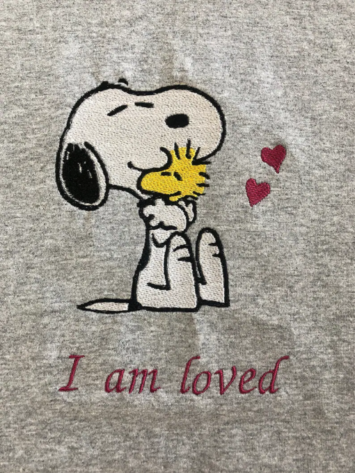 Snoopy and Woodstock Mothers Day Embroidered Shirt. I Am Loved. Love One Another. Happy Mothers Day