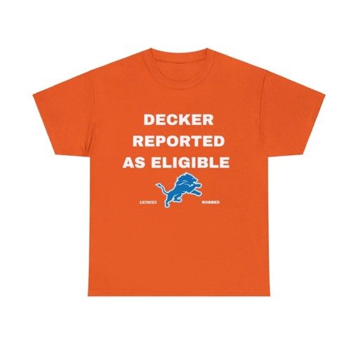 Decker Reported as Eligible, Lions Fans, Lions Tees, Decker, Unisex Heavy Cotton Tee