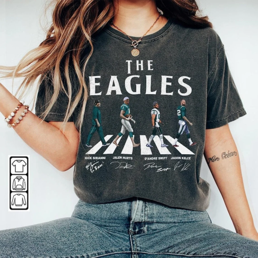 Eagles Walking Abbey Road Signatures Football Shirt, Nick Sirianni, Jalen Hurts, D’Andre Swift, Jason Kelce, Philadelphia Hoodie Sweatshirt