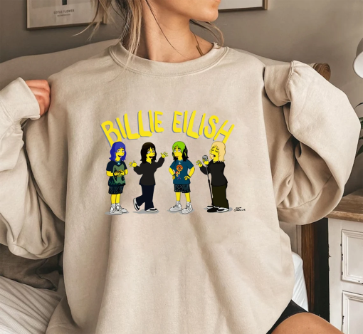 The Simpsons x Billie Eilish T-Shirt, Homage Graphic Unisex Sweatshirt, The Simpsons Shirt, Cartoon Shirts, Gift for Billie Eilish Fan