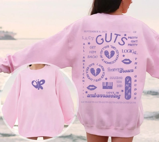 Olivia Rodrigo Guts Shirt, Olivia Rodrigo Guts Merch, Guts Tour 2024 Shirt, GUTS world tour 2024 Shirt, Olivia Rodrigo Album GUTS Sweatshirt