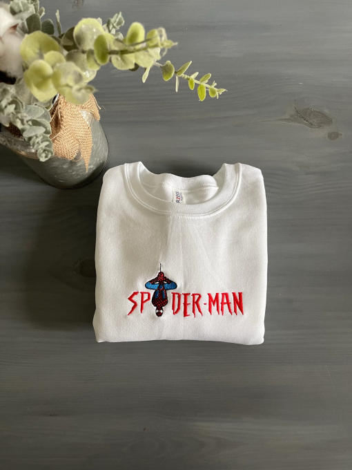 Spiderman Swoosh EMBROIDERED Crewneck Sweatshirt (superhero merch) spider man web – unisex sizing