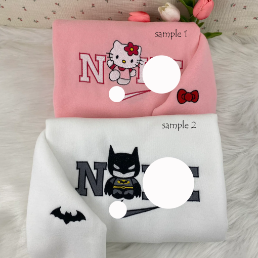 Embroidered B.atm.an and Kitty Embroidered Sweatshirt, Inspired Hoodie, Hello Kitty Hero Matching Couple Hoodie, Kitty x Spider.man Kissing