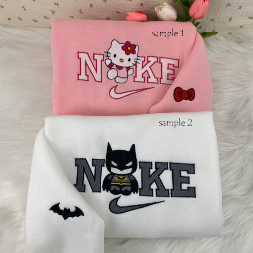 Embroidered B.atm.an and Kitty Embroidered Sweatshirt, Inspired Hoodie, Hello Kitty Hero Matching Couple Hoodie, Kitty x Spider.man Kissing